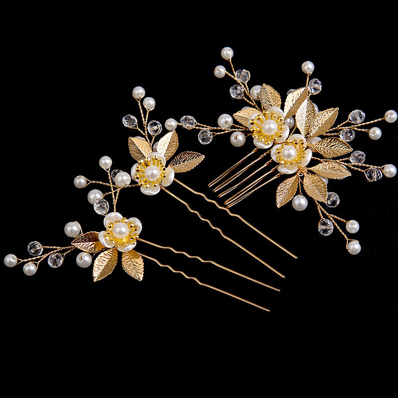 Gold Leaf Hair Comb Handmade Bride Crown Headpiece Flower comb set  690525637756