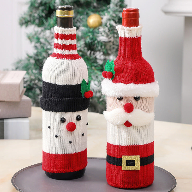 Christmas decorations wine knit bottle set holiday scene layout  644790993151