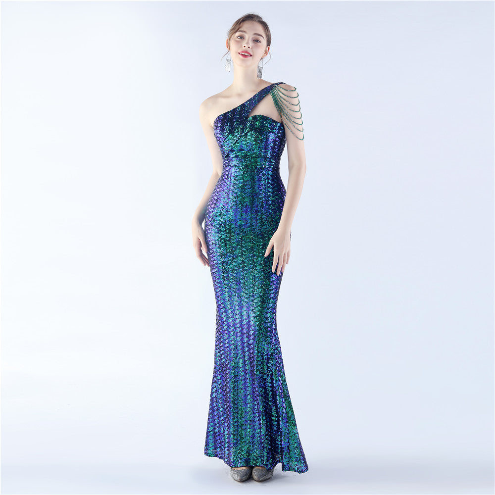 Sheath-column floor length sequined dress 785514826195