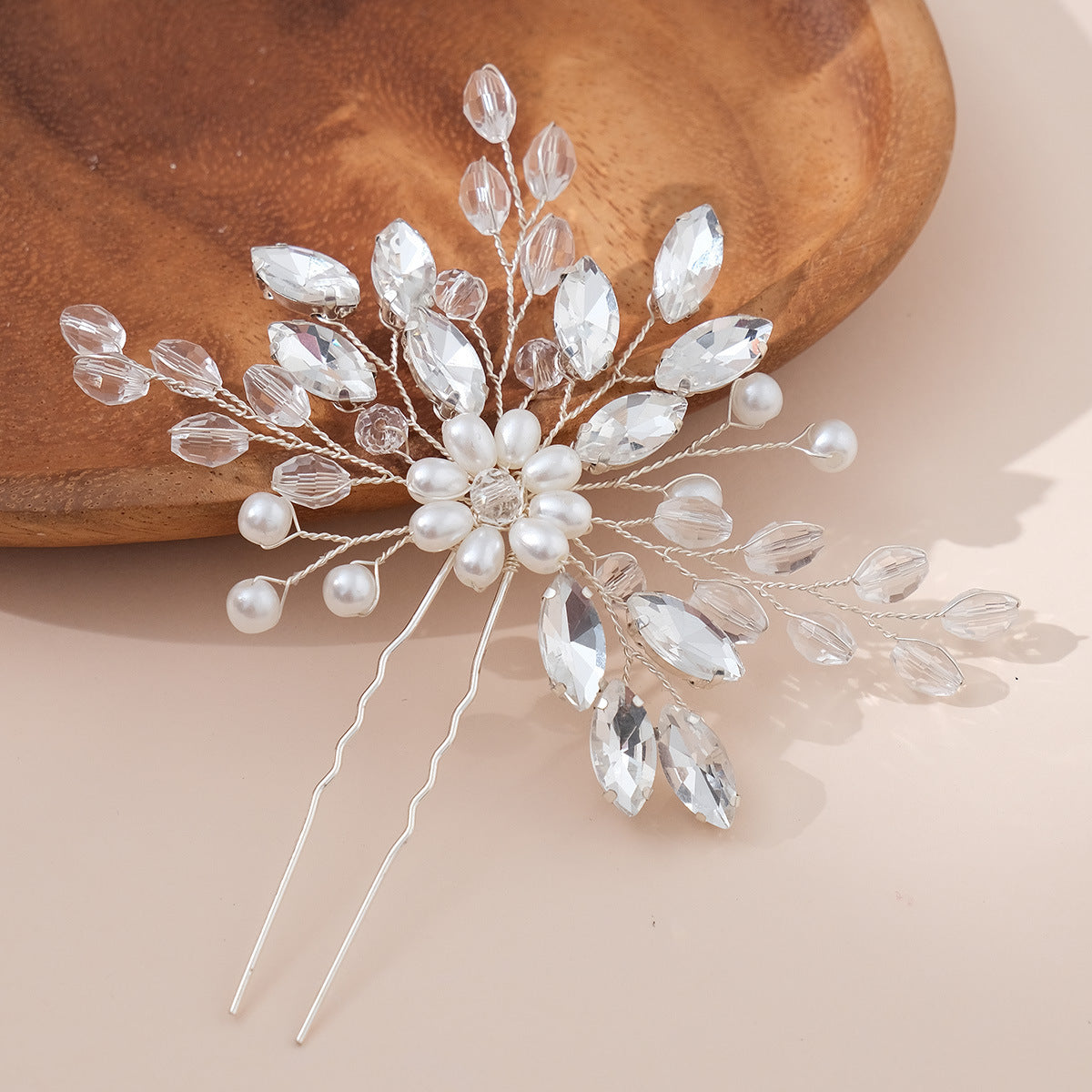 Bridal hairpin Wedding hairpin Handmade rhinestone pearl hairpins 788503768124