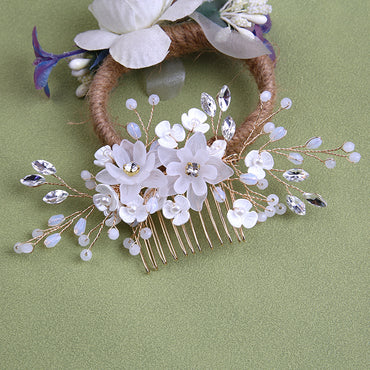 White pearl Pan Hair comb ornaments Handmade flower headdress bridal ornaments 728343527290