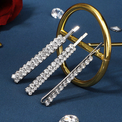 Bridal style simple double row rhine-diamond metal hairpin for women bangs hairpin side clip 676372531083