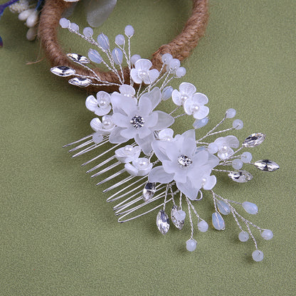 White pearl Pan Hair comb ornaments Handmade flower headdress bridal ornaments 728343527290