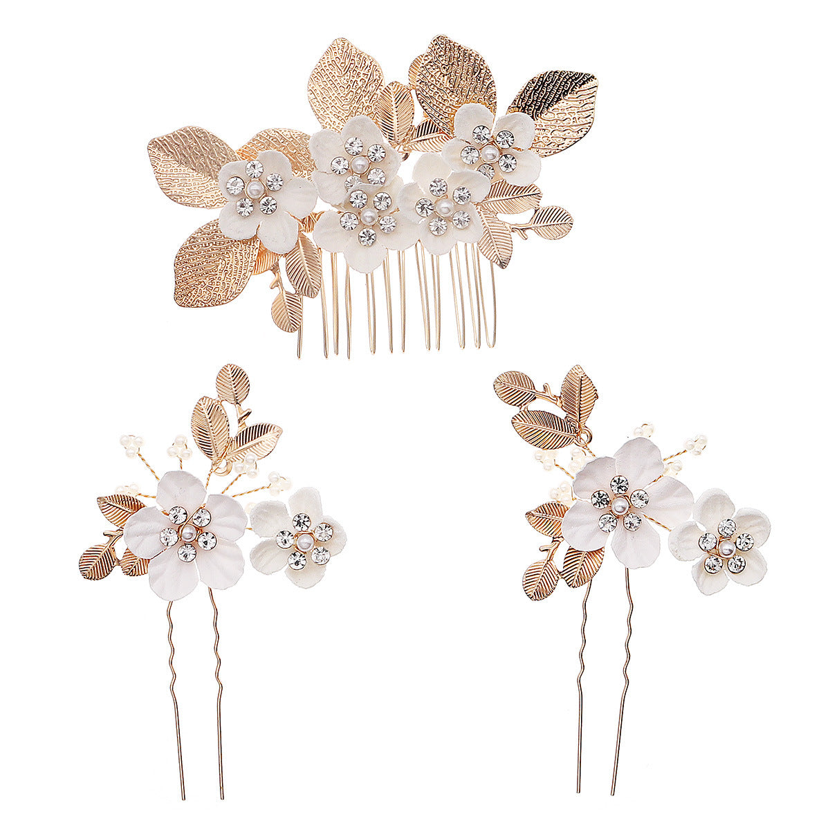 Vintage Leaf Flower hairpin set Bridal Wedding Headwear Handmade Hairpin and comb 771959289349