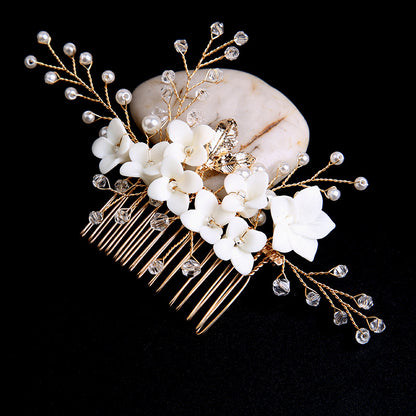 Bridal accessories Gold leaf hair up hair comb Handmade rhinestone headdress flower comb 698449649574