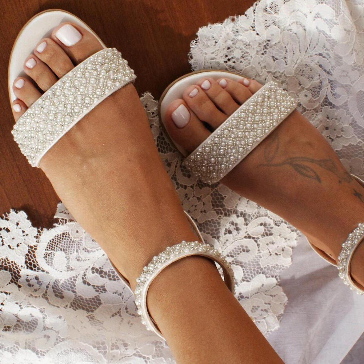 White flat wedding shoes women lace flower line wedding shoes  709075859698