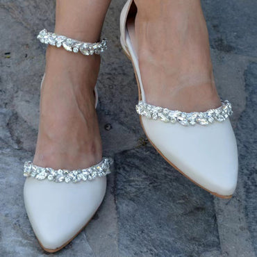 White flat sandal wedding shoes diamond chain line with large size wedding shoes  728300420906