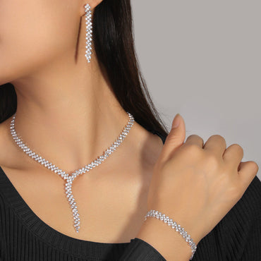 Light luxury diamond necklace Earrings Bracelet Set Simple full diamond bridal Jewelry Set accessories Jewelry set 784974287051