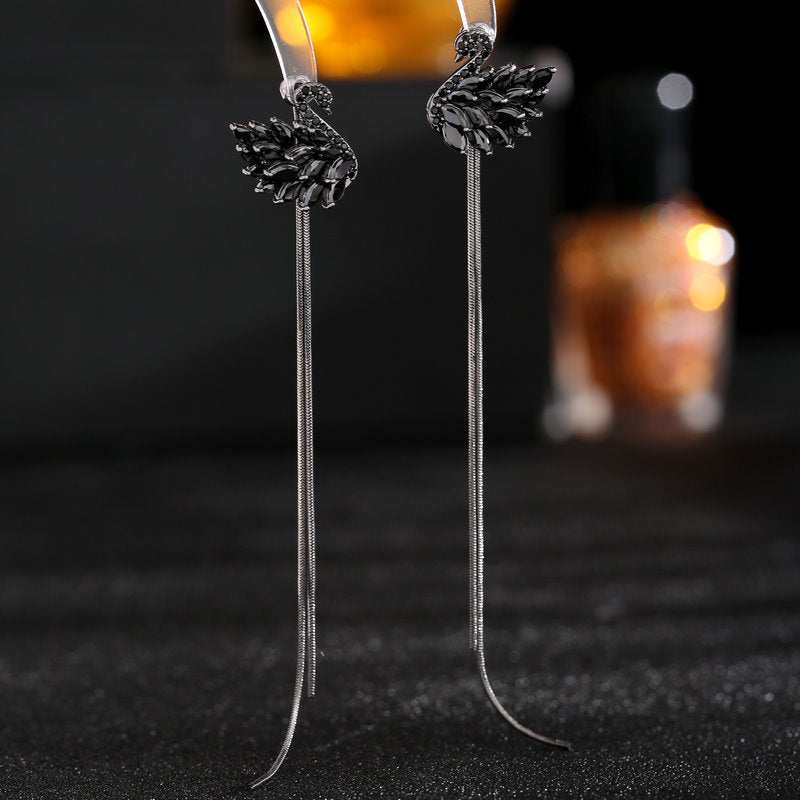 Swan tassel silver needle earrings 718899853686