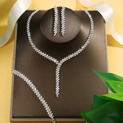 Light luxury diamond necklace Earrings Bracelet Set Simple full diamond bridal Jewelry Set accessories Jewelry set 784974287051