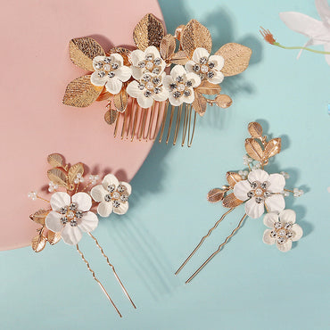 Vintage Leaf Flower hairpin set Bridal Wedding Headwear Handmade Hairpin and comb 771959289349