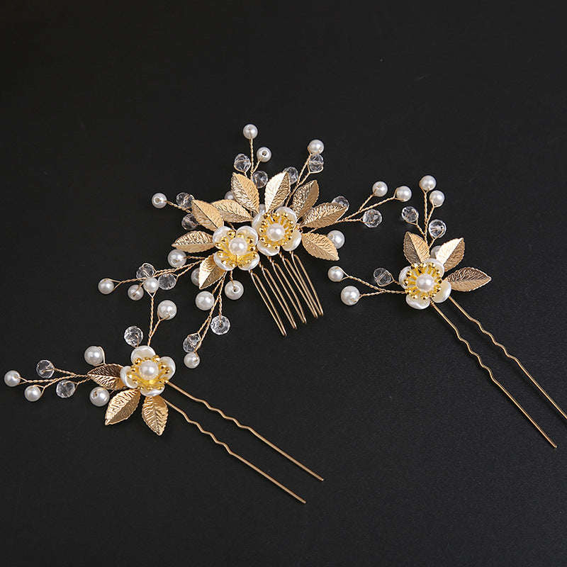 Gold Leaf Hair Comb Handmade Bride Crown Headpiece Flower comb set  690525637756