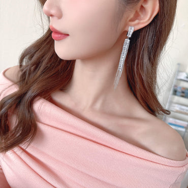 S925 silver needle long tassel earrings 762461389092