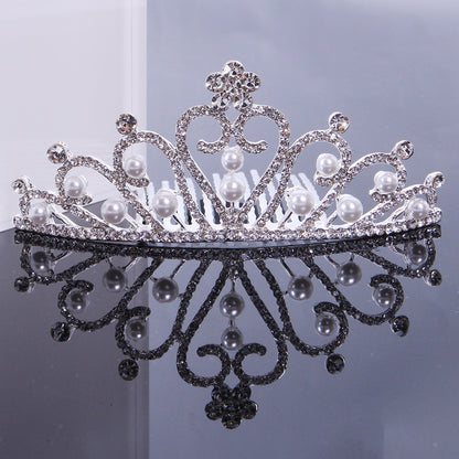 Bride's hair tiara Bride's little tiara with comb rhinestone pearl tiara 651428713487