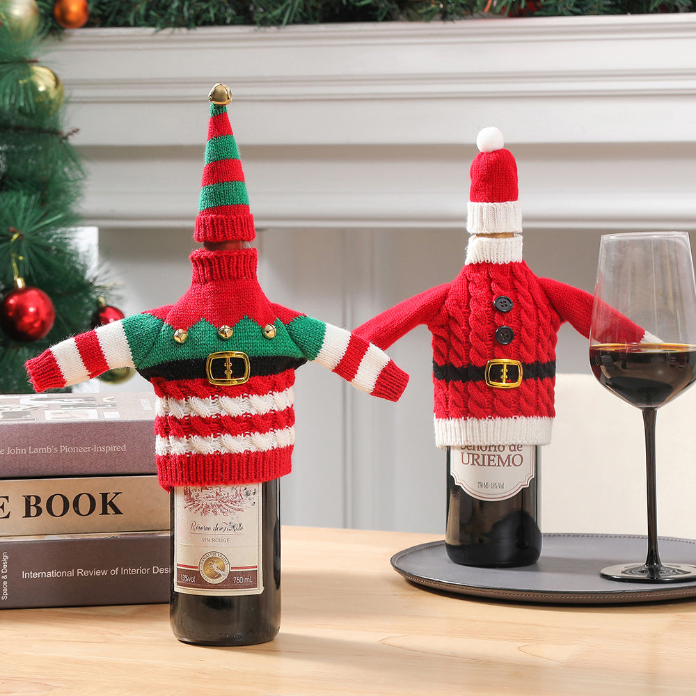 Christmas decorations wine knit bottle set holiday scene layout  768517703785