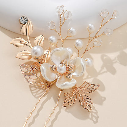 Accessories Hair accessories Handmade hairpin Dinner Party Hairpin Gold leaf Pearl flower pin set of 3 762013156634