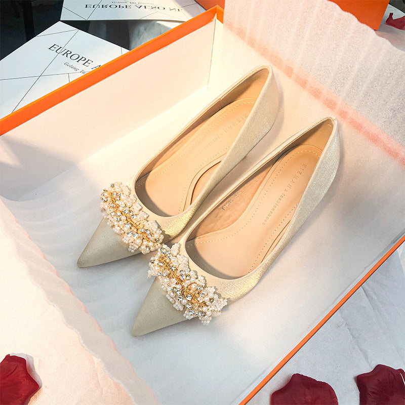 Wedding bridal shoes Dress shoes pointed high heels 683923492274