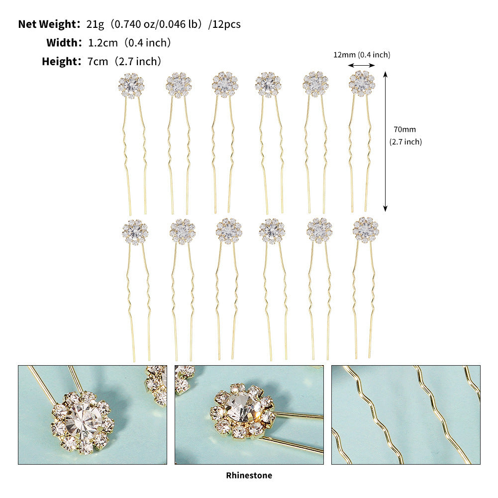 Rhinestone hairpin Light luxury deluxe bridal hairpin for women Hairpin accessory Sun flower hairpin set 768734557147