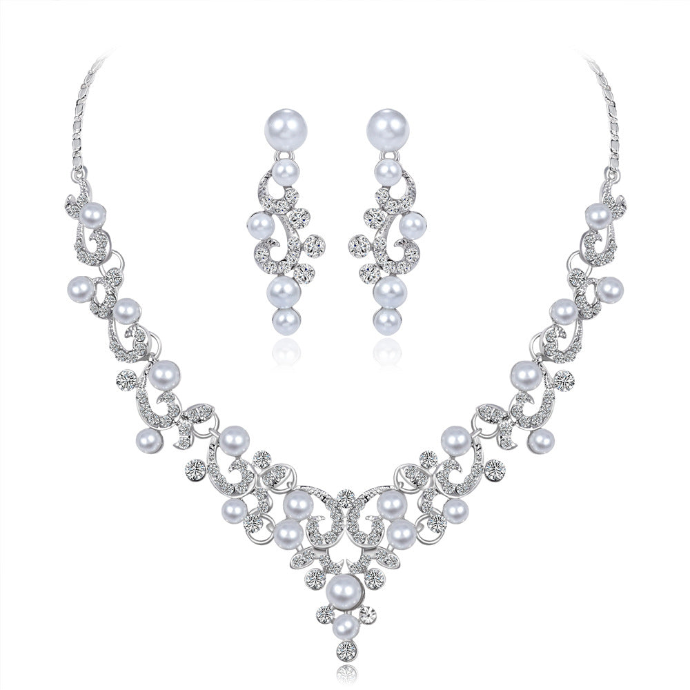 Bridal Necklace set Fashion all-in-one diamond pearl necklace  563146104995