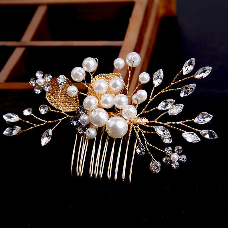 Gold leaf updo hair comb ornaments handmade rhinestone headdress bridal accessories 698964279630