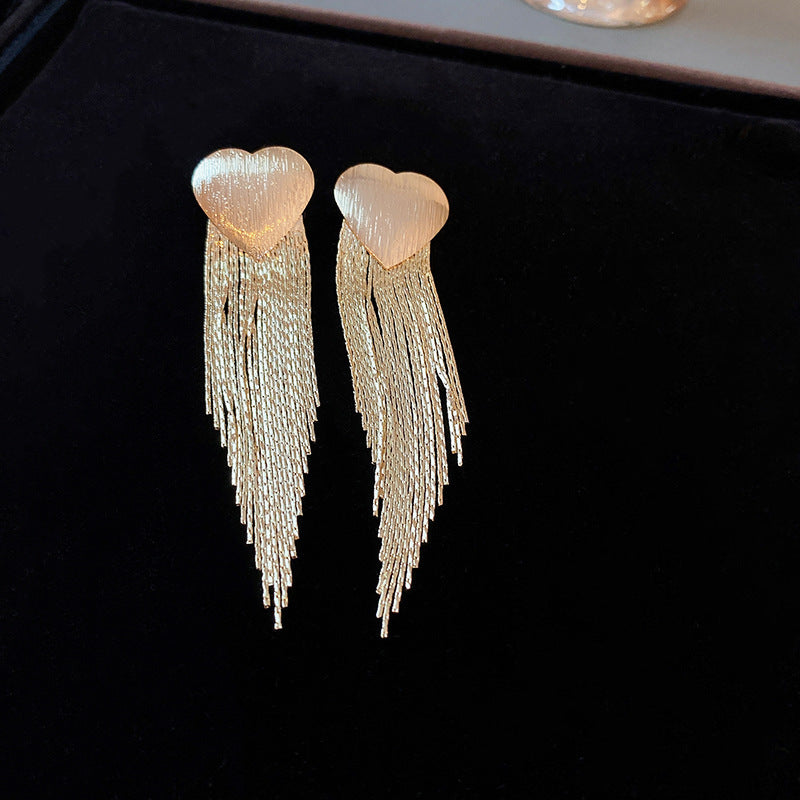 Silver needle heart square metal tassel earrings 687956869389