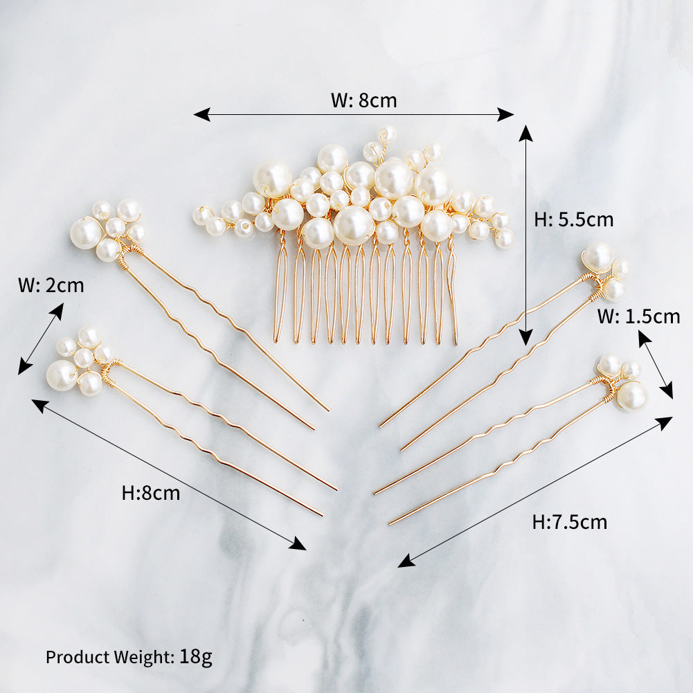 Bridal Accessories Sweet headdress set Handmade pearl U-shaped hair comb 596845385157