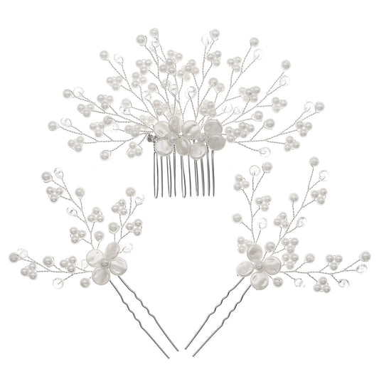 Wedding Hair Comb Pearl Crystal Bride Hair Accessories ，Set of 3  755481715795