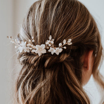 Bride wedding headwear White flower U-shaped Hairpins set of 3 684387483787