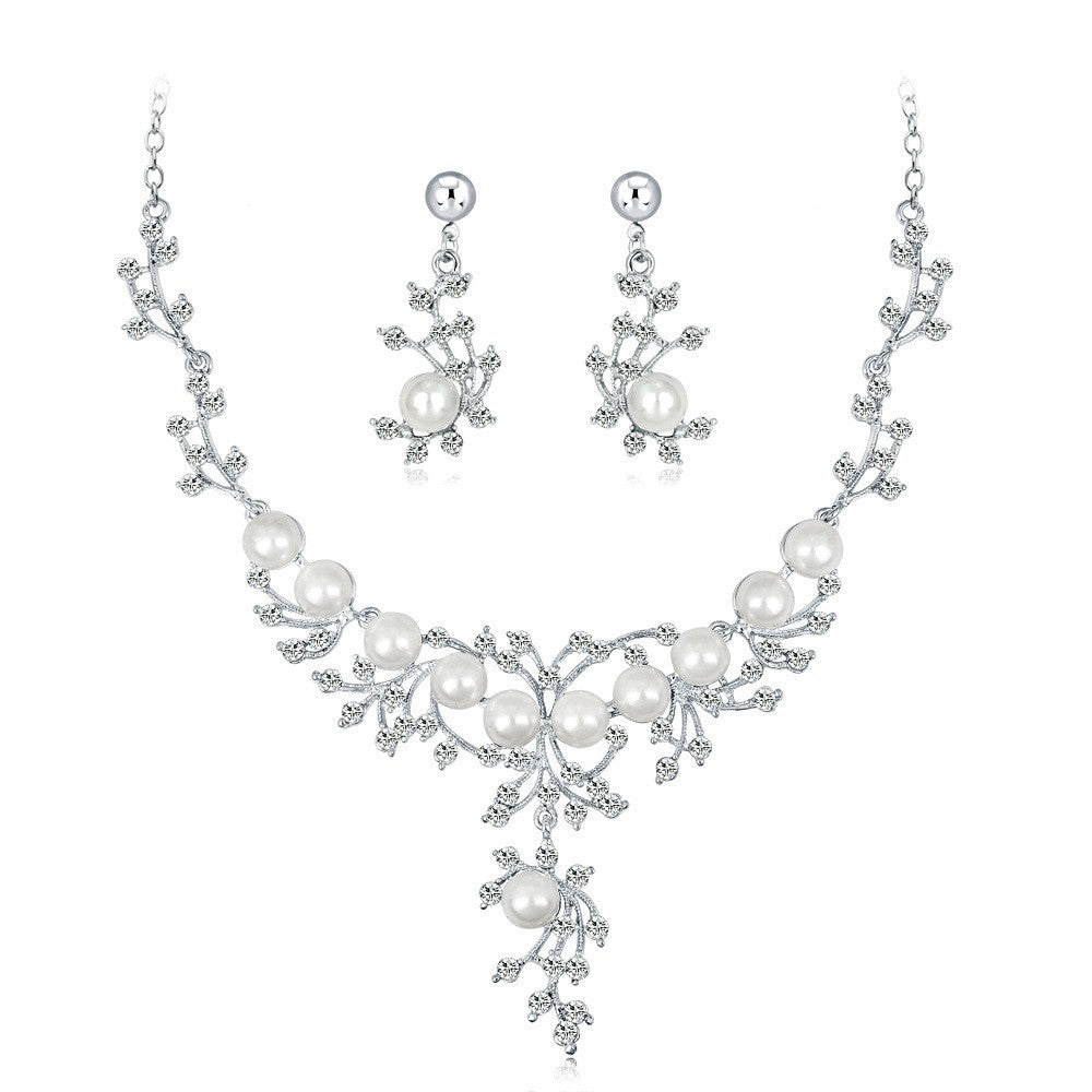 Pearl necklace set Upscale fashion creative diamond necklace earrings two-piece jewelry set 576834249869