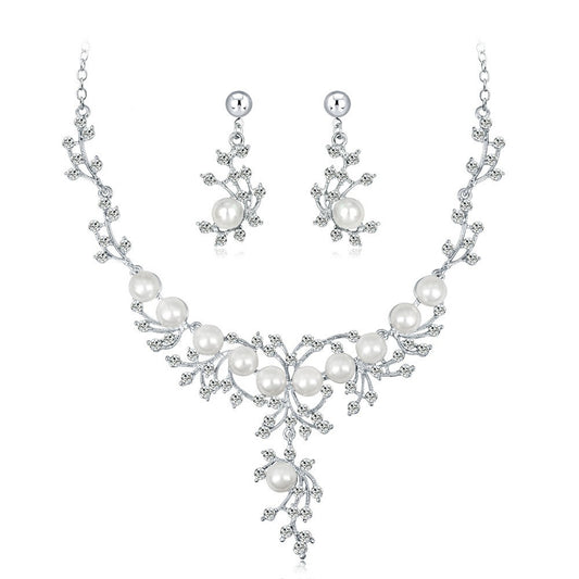Pearl necklace set Upscale fashion creative diamond necklace earrings two-piece jewelry set 576834249869
