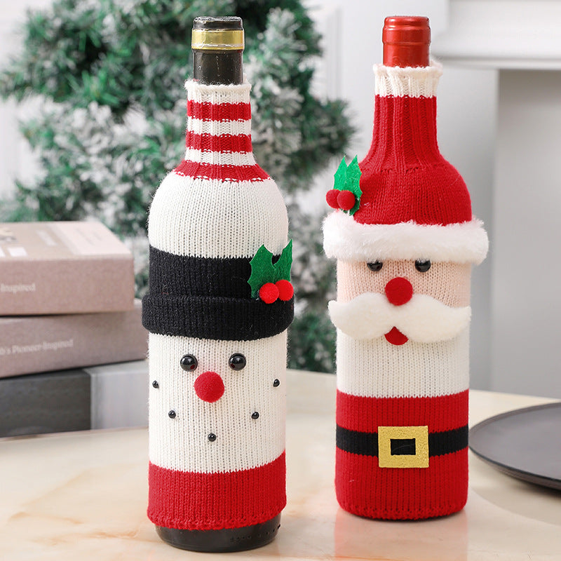 Christmas decorations wine knit bottle set holiday scene layout  644790993151