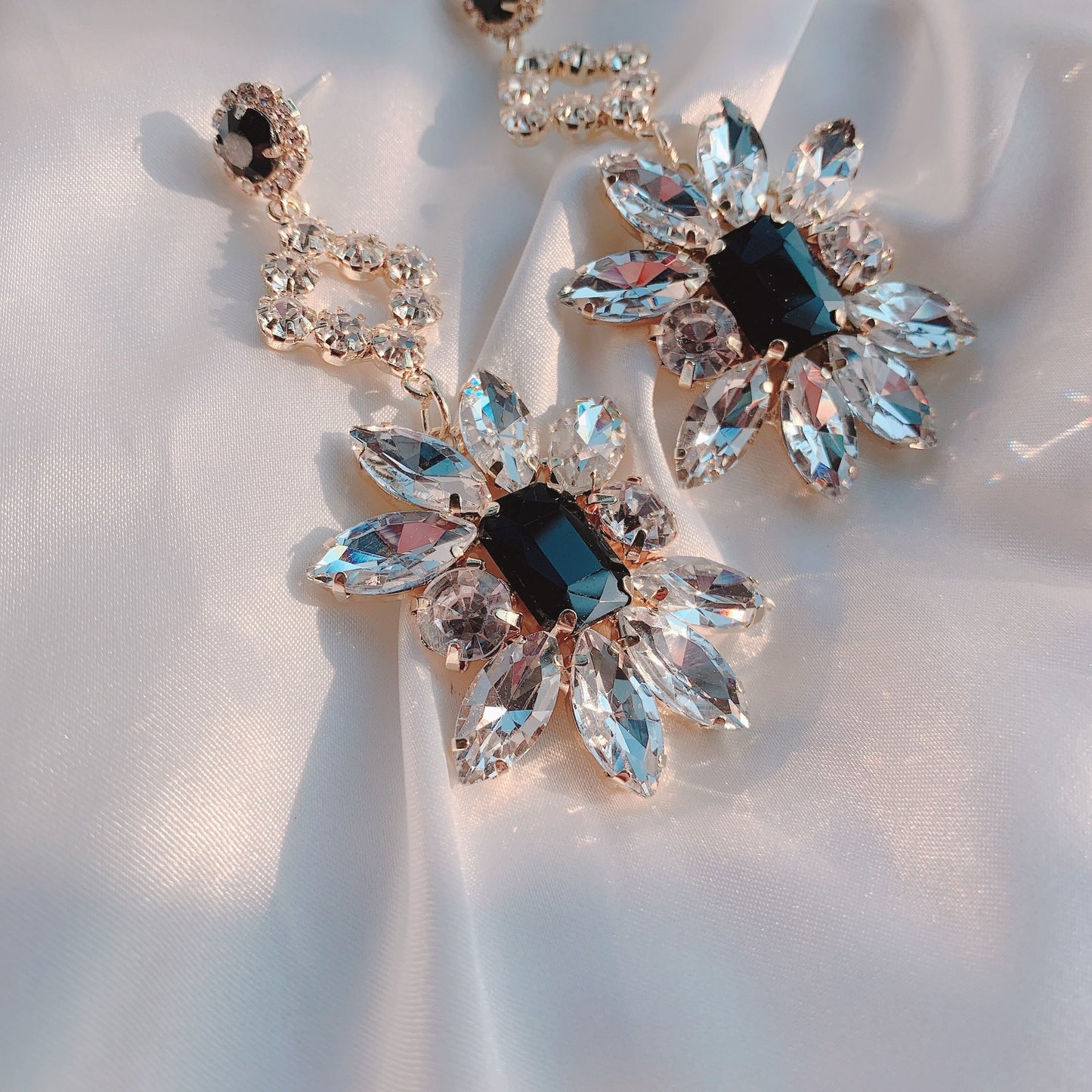 Black Jewel Earrings Crystal Exaggerated Earrings 634521961713