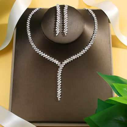 Light luxury diamond necklace Earrings Bracelet Set Simple full diamond bridal Jewelry Set accessories Jewelry set 784974287051