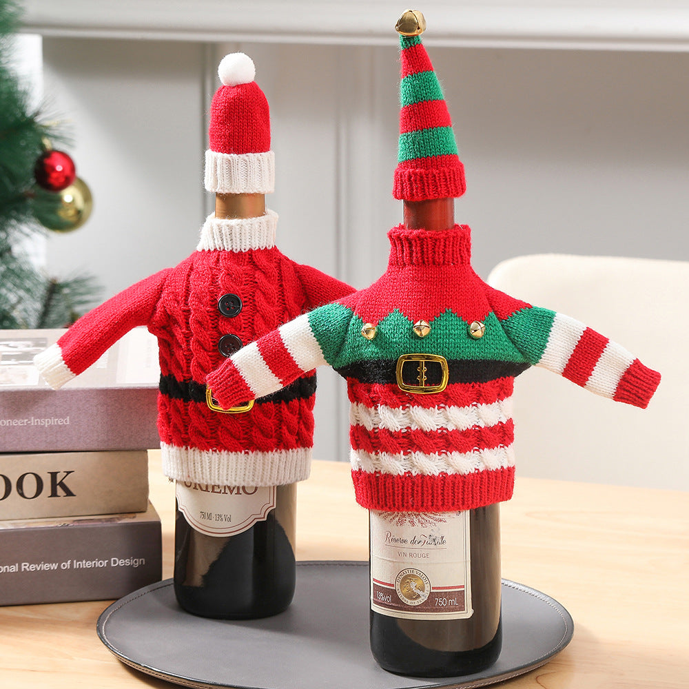 Christmas decorations wine knit bottle set holiday scene layout  768517703785