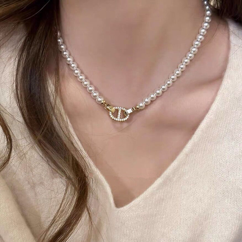 Pearl necklace sweater chain choker collarbone chain  748784777293