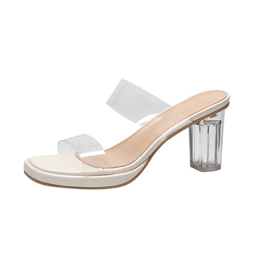 Transparent high heels women's waterproof platform with crystal chunky heel shoes 717951821802