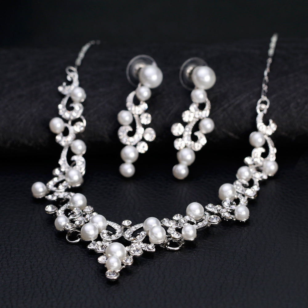 Bridal Necklace set Fashion all-in-one diamond pearl necklace  563146104995