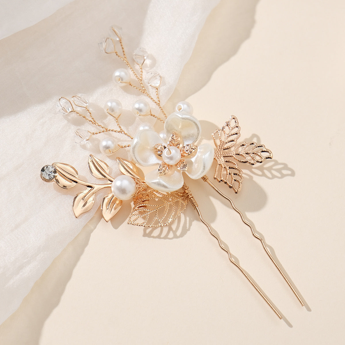 Accessories Hair accessories Handmade hairpin Dinner Party Hairpin Gold leaf Pearl flower pin set of 3 762013156634