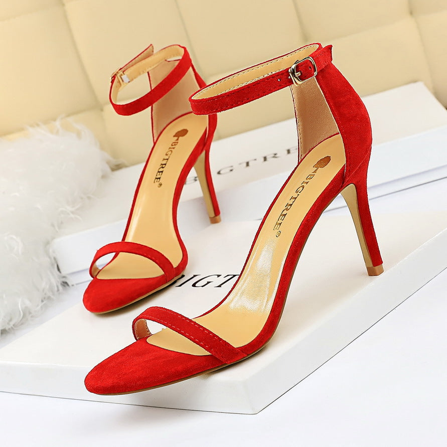 Fashion sexy women's sandals slim high heel suede open toe line dress heels  shoes 571179755874