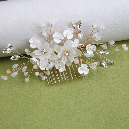 White pearl Pan Hair comb ornaments Handmade flower headdress bridal ornaments 728343527290