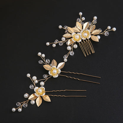 Gold Leaf Hair Comb Handmade Bride Crown Headpiece Flower comb set  690525637756