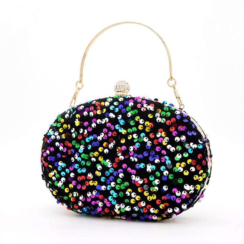 Goose egg oval crossbody Carry colorful black sequin dinner bag 675056328141