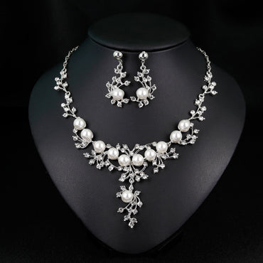 Pearl necklace set Upscale fashion creative diamond necklace earrings two-piece jewelry set 576834249869