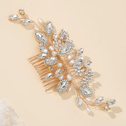 Bridal hair comb Wedding ladies Vintage updo accessories Handmade rhinestone pearl hair comb 757689767059