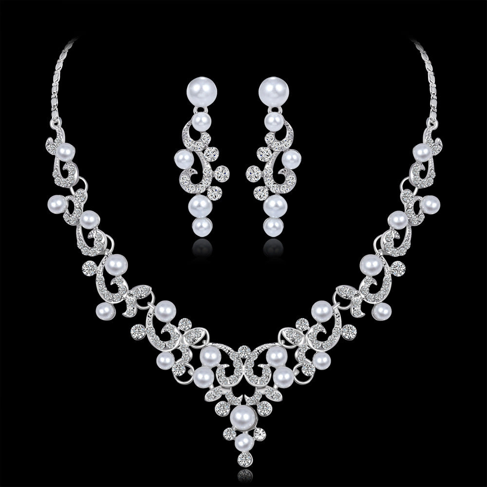 Bridal Necklace set Fashion all-in-one diamond pearl necklace  563146104995