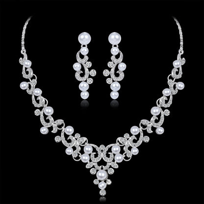 Bridal Necklace set Fashion all-in-one diamond pearl necklace  563146104995