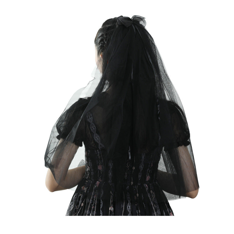 Black veil Double veil Halloween headdress bridal veil 655786515036