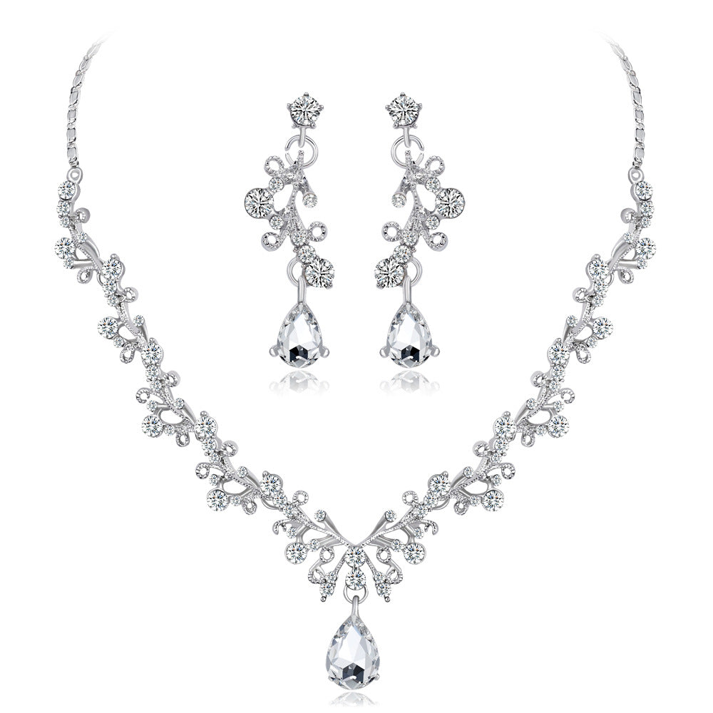 Necklace Earrings set Crystal clavicle necklace Wedding accessories jewelry set 806809386799