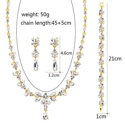 Horse eye zircon necklace earrings bracelet three-piece light luxury shiny bridal jewelry set 723684699296