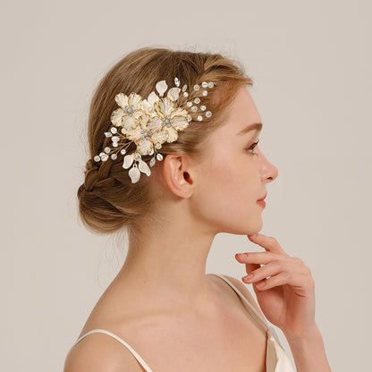 Beautiful acrylic flower set comb bride hair pearl clip Headpieces 736331094787